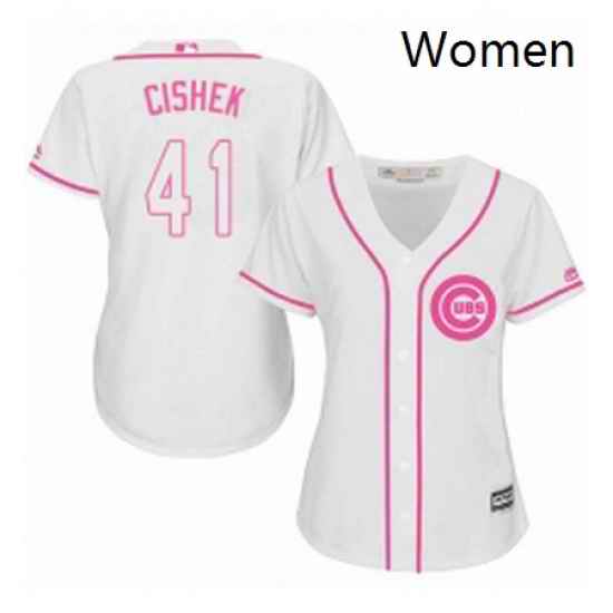 Womens Majestic Chicago Cubs 41 Steve Cishek Replica White Fashion MLB Jersey
